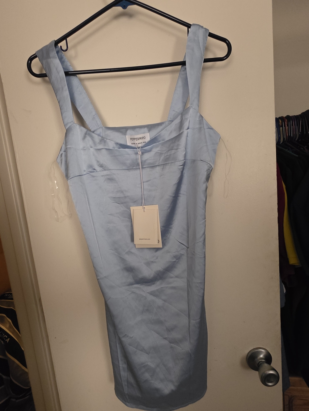 Peppermayo Odette Pale Blue Satin Sleeveless Dress